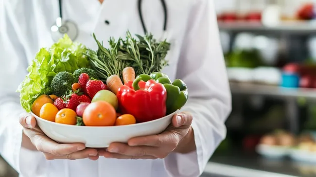 Vielfalt an frischem Obst und Gemüse in rustikaler Schale