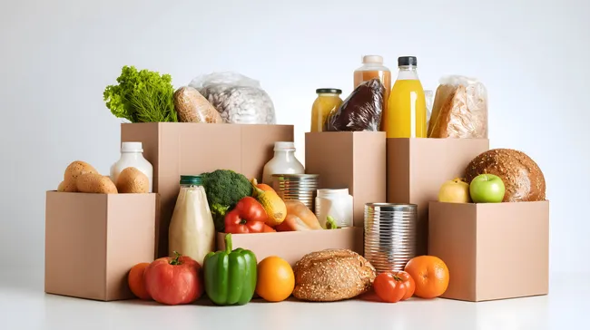 Vielfalt an frischen Lebensmitteln in Papiertüten