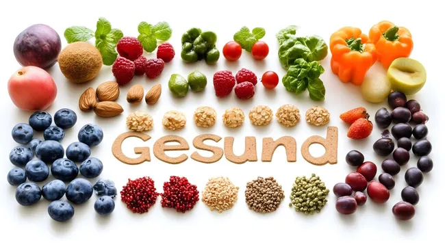 Vielfalt an gesunden Lebensmitteln auf weißem Hintergrund