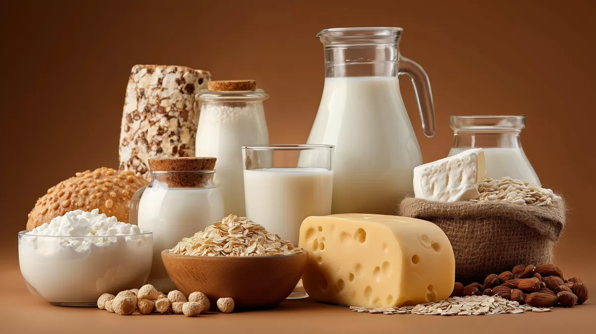 Vielfalt an gesunden Milchprodukten und Getreide