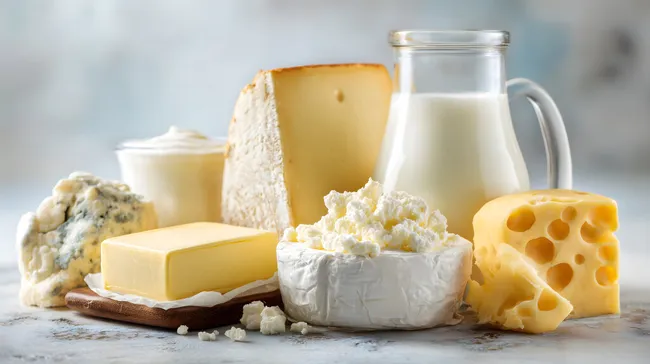 Vielfalt an Milchprodukten auf hellem Hintergrund