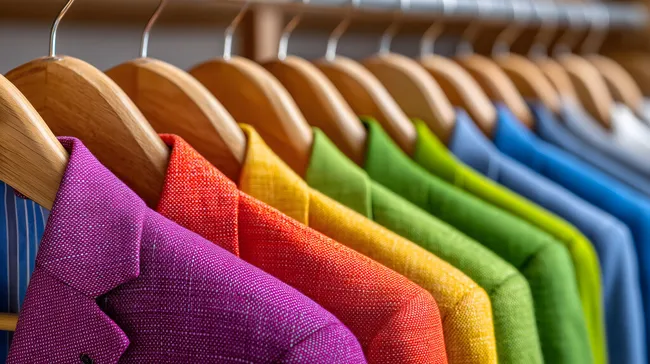 Vielfalt an Textil-Accessoires auf Holzkleiderbügeln