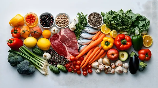 Vielfalt frischer Lebensmittel auf rustikaler Anordnung