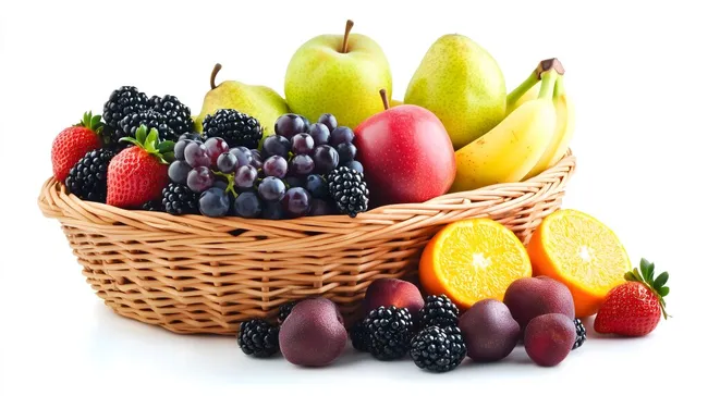 Vielfalt saisonaler Früchte in Korb