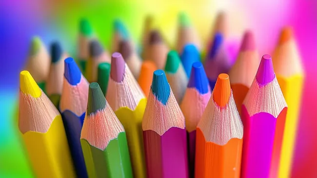 Vielfarbige Buntstifte in künstlerischer Anordnung