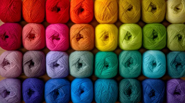 Vielfarbige Wollknäuel in Regenbogenfarben