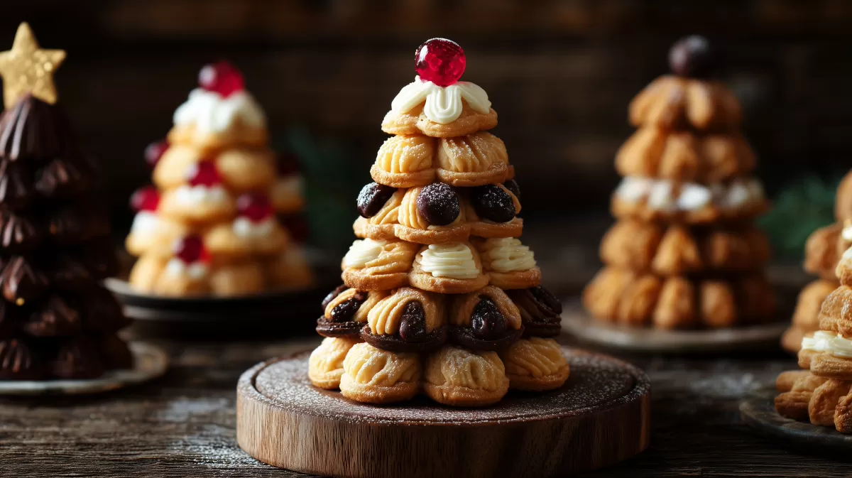 Vielschichtiger Weihnachtsbaum aus Gebäckstücken