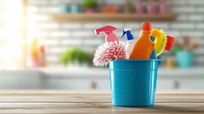 Vielseitige Reinigungsutensilien in moderner Küche