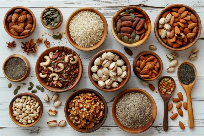 Vielvielfalt an gesunden Nüssen und Samen