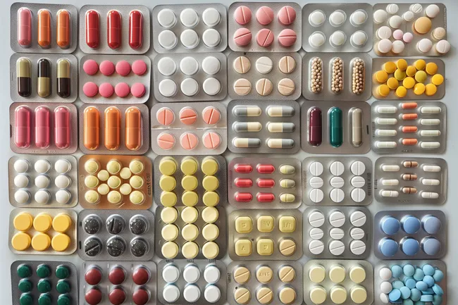 Vielzahl medizinischer Pillen und Tabletten