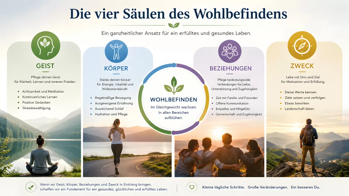 Vier Säulen des Wohlbefindens – Infografik Gesundheit