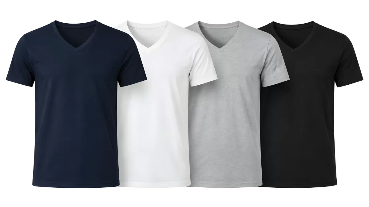 Vier V-Ausschnitt T-Shirts in klassischen Farben