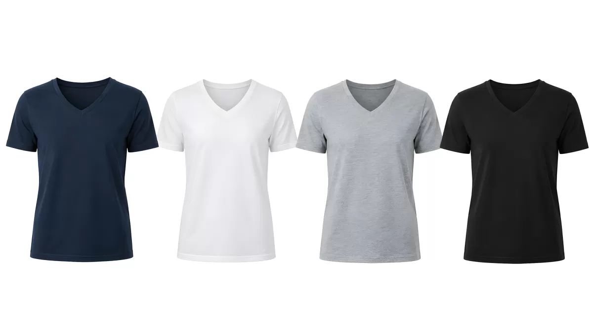 Vier V-Neck T-Shirts in Navy Weiß Grau und Schwarz