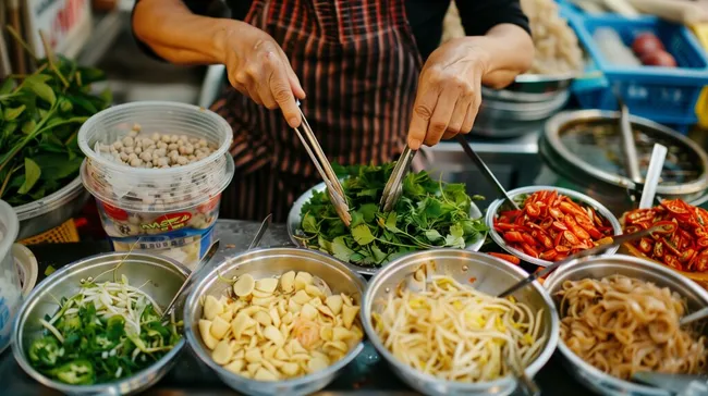 Vietnamesischer Straßenkoch bereitet traditionelles Gericht zu