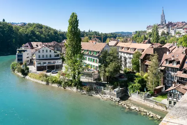 View of Bern houses on the river Aare