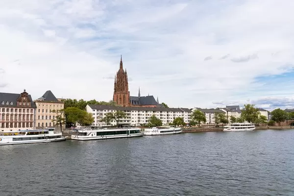 View of Frankfurt Cathedral from the opposite bank of the river Main