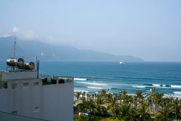 View of Linh Ung Pagoda on Son Tra Peninsula, My Khe Beach and the East Vietnam Sea from a Hotel in Da Nang, Vietnam
