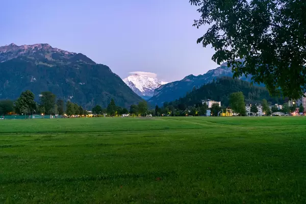 View of Männlichen mountain peak from resort town of Interlaken