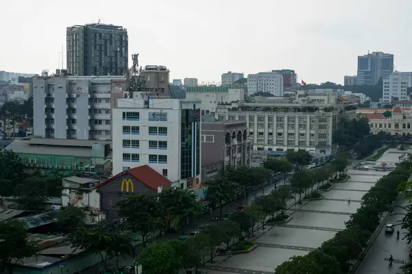 View of Nguyen Hue Walking Street and People's Committee of Ho Chi Minh City from The Cafe Apartment Building
