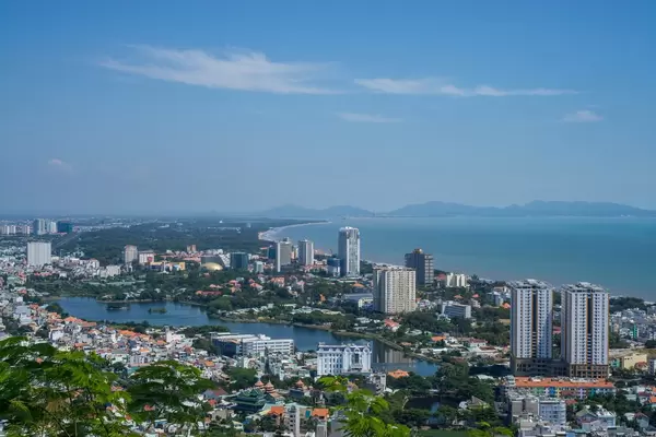 View of the Coast in Vung Tau with Mountains in the Background