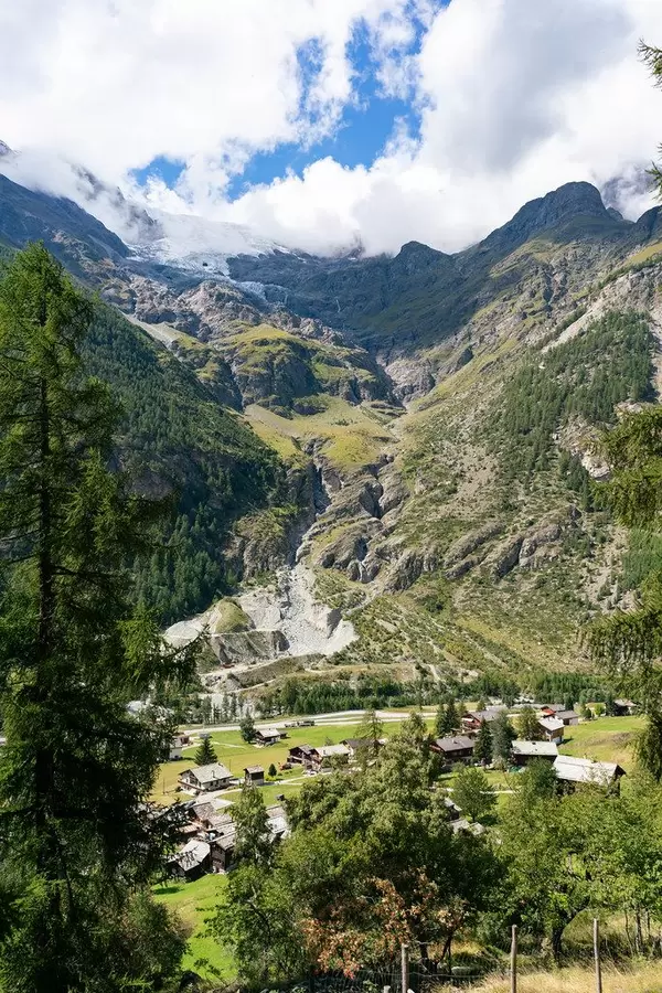 View of the Swiss village Randa at a footstep of mt. Weisshorn