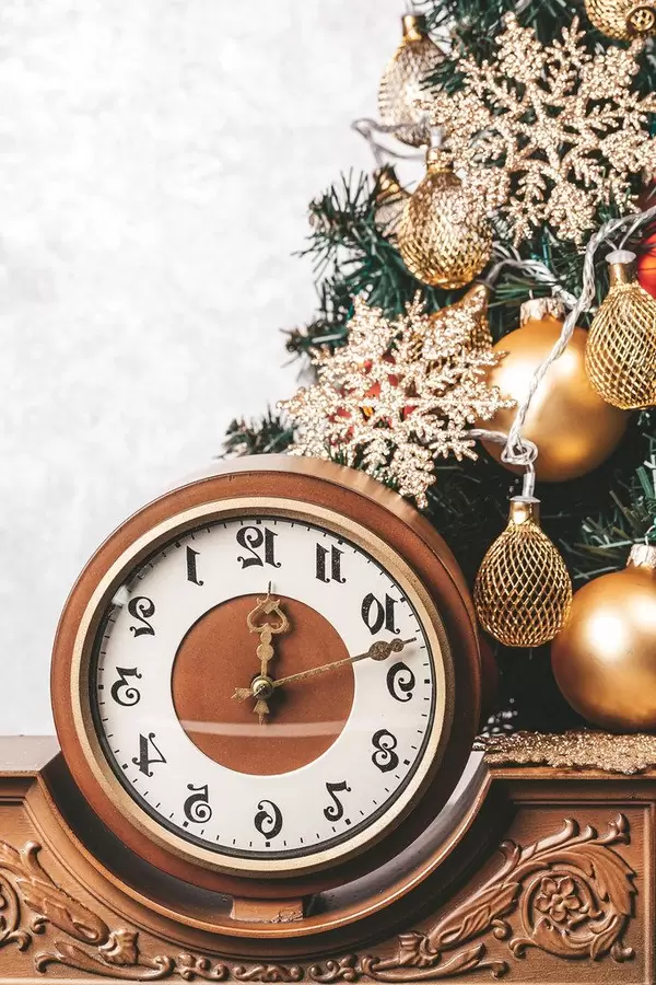 Vintage clock on background Christmas tree (Flip 2019)