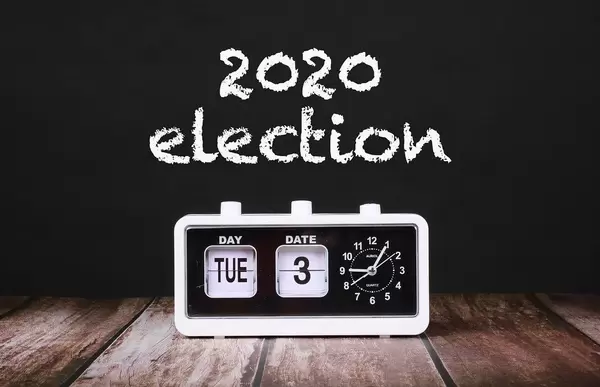 Vintage clock with calendar showing 2020 election date
