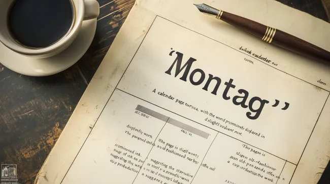 Vintage-Kalender mit Füllhalter und Kaffeetasse