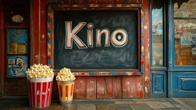Vintage Kinoplakat mit Popcorn-Dekor