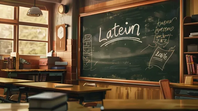 Vintage-Klassenzimmer mit Kreidetafel und Lehrmaterialien