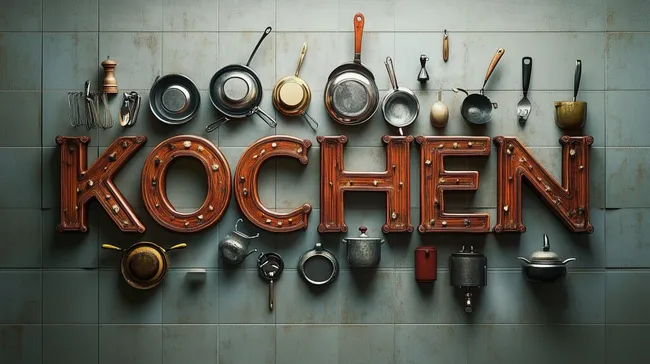 Vintage-Küchenutensilien in rustikalem Ambiente