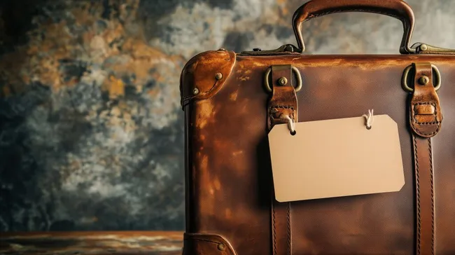 Vintage Lederkoffer mit leerem Namensetikett