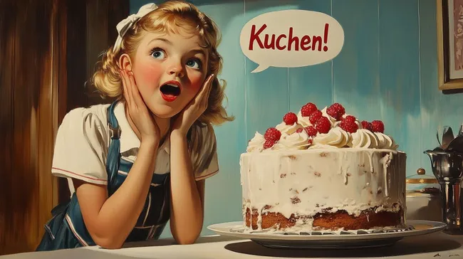 Vintage Mädchen entdeckt köstlichen Kuchen