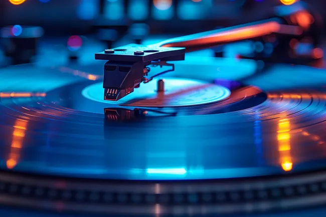 Vintage-Schallplattenspieler mit futuristischem Lichtspiel