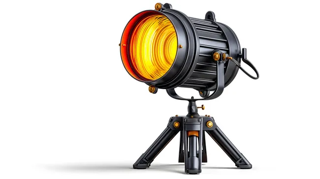 Vintage Scheinwerfer auf Stativ vor weißem Hintergrund