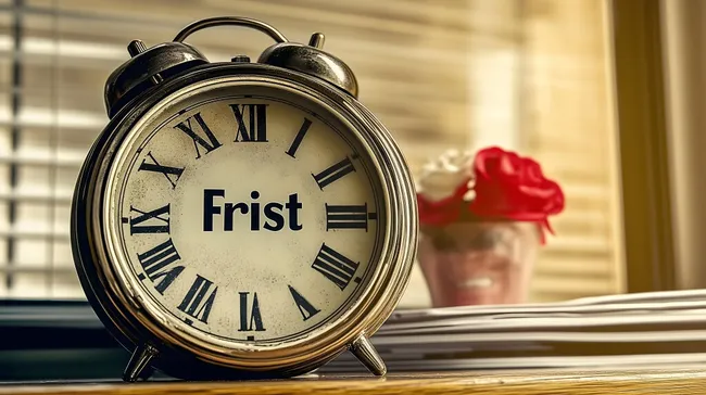 Vintage Wecker mit Fristerminangabe am Fenster