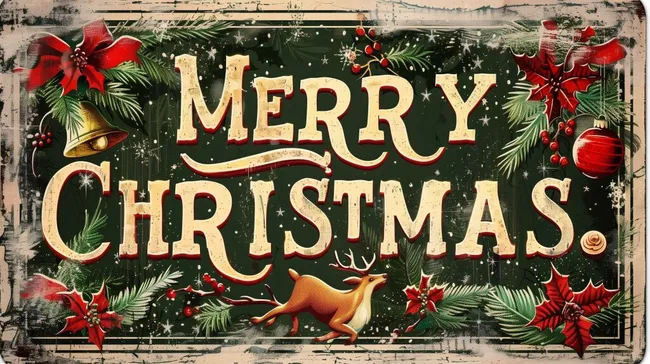 Vintage Weihnachtsgrußschild mit festlicher Dekoration