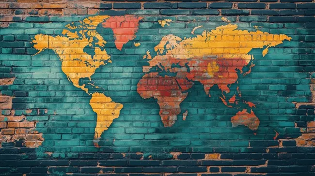 Vintage-Weltkarte auf rustikaler Ziegelmauer
