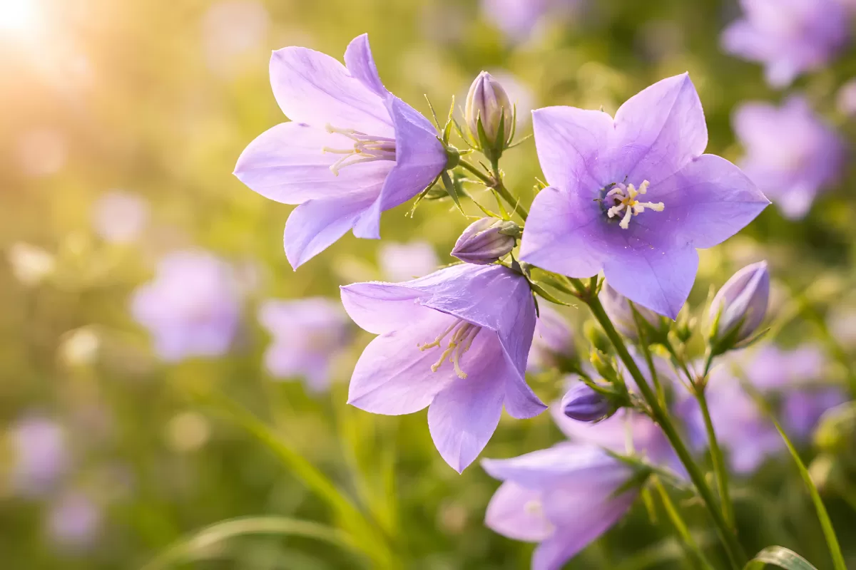 Violette Glockenblume im Sonnenschein