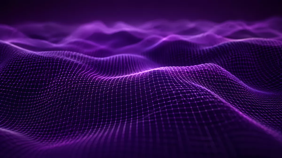 Violettes digitales Wellengitter in 3D-Darstellung