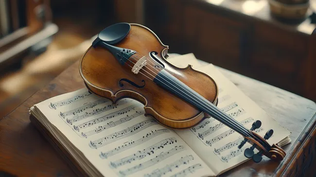 Violine auf Notenblättern - Klassisches Musikinstrument