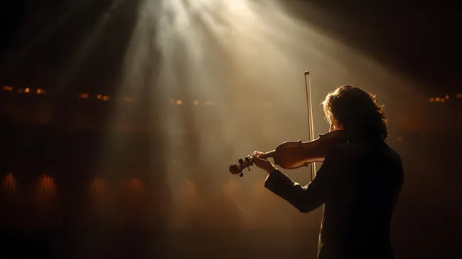 Violinist spielt klassisches Konzert auf der Bühne