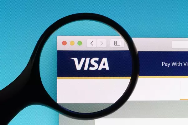 Visa logo under magnifying glass