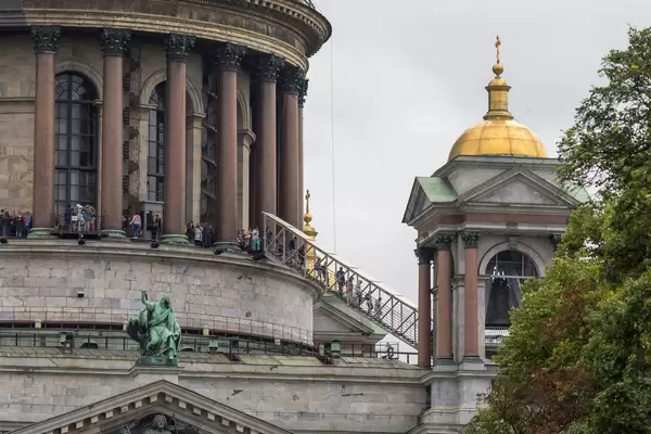 Visitors enjoying the view from St. Isaac's Cathedral in Saint Petersburg