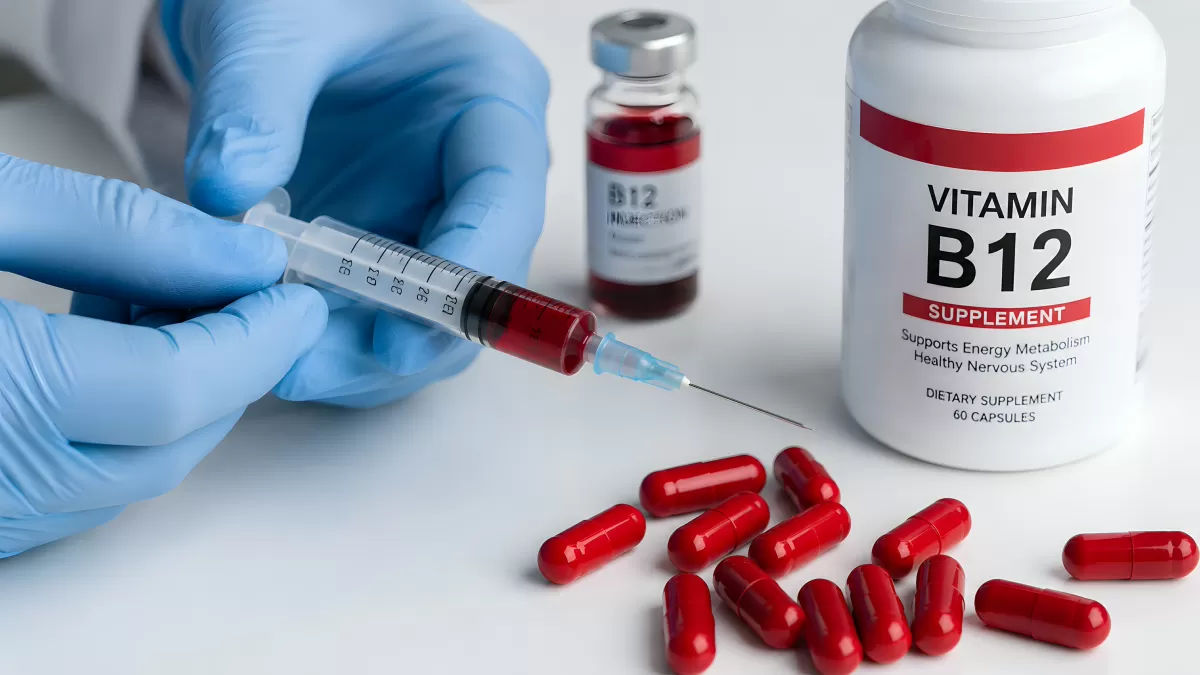 Vitamin B12 Injektion mit Kapseln und Fläschchen