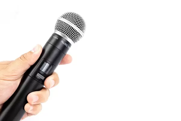 Vocal Microphone in the hand with copy space
