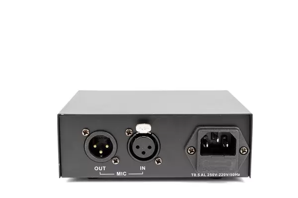 Vocal Microphone Phantom Power box above white background