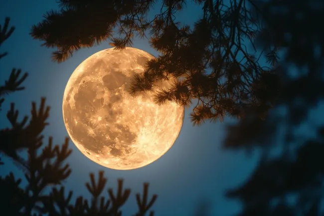 Voller Mond über Kiefernwald