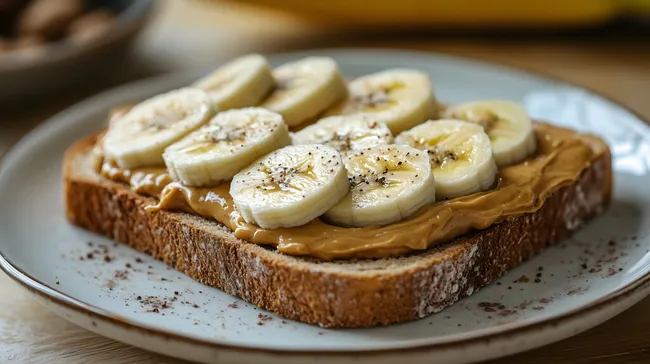 Vollkornbrot mit Erdnussbutter und Bananen