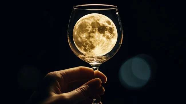 Vollmond im Weinglas - Mystisches Stockfoto